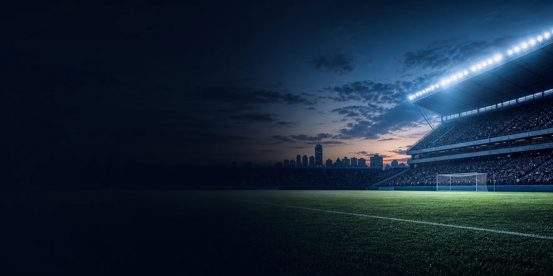 Estadio de fútbol de Buenos Aires iluminado al anochecer
